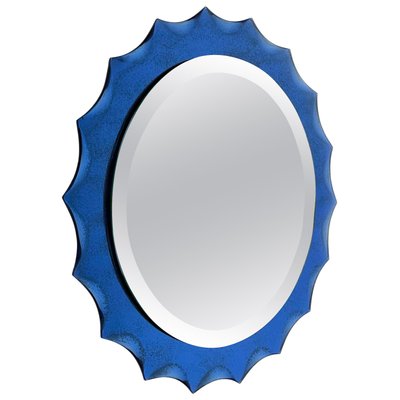 Cobalt Blue Sunburst Wall Mirror in the style of Fontana Arte, Italy, 1960s-LYQ-1436703