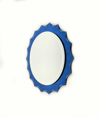 Cobalt Blue Sunburst Wall Mirror in the style of Fontana Arte, Italy, 1960s-LYQ-1436703