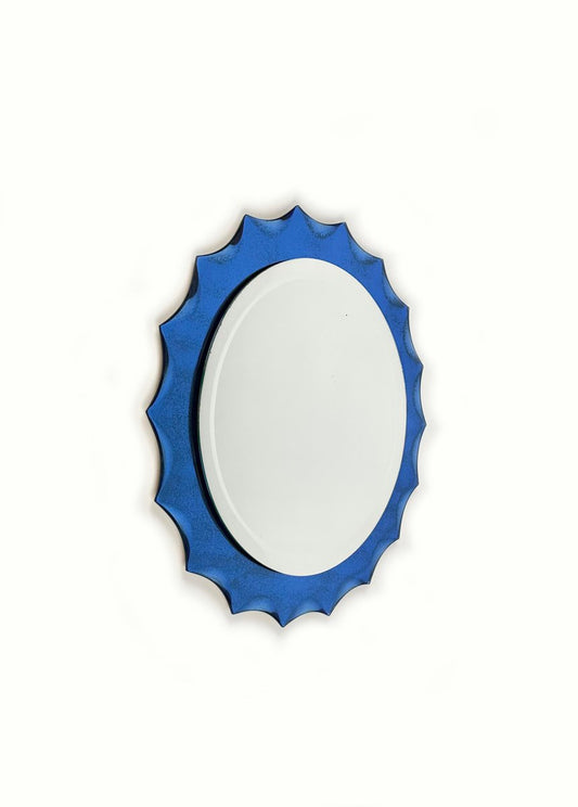 Cobalt Blue Sunburst Wall Mirror in the style of Fontana Arte, Italy, 1960s