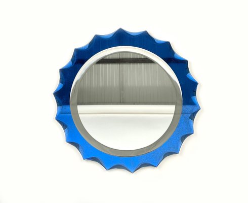 Cobalt Blue Sunburst Wall Mirror in the style of Fontana Arte, Italy, 1960s-LYQ-1436703