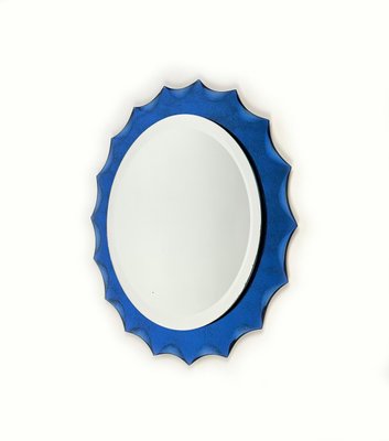 Cobalt Blue Sunburst Wall Mirror in the style of Fontana Arte, Italy, 1960s-LYQ-1436703