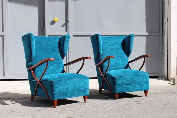 Cobalt Blue Velvet Armchairs by Paolo Buffa, 1950, Set of 2-EH-1185240