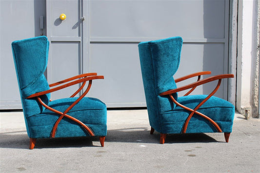 Cobalt Blue Velvet Armchairs by Paolo Buffa, 1950, Set of 2