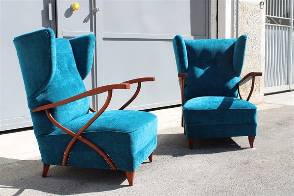 Cobalt Blue Velvet Armchairs by Paolo Buffa, 1950, Set of 2-EH-1185240