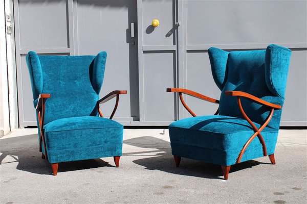 Cobalt Blue Velvet Armchairs by Paolo Buffa, 1950, Set of 2-EH-1185240