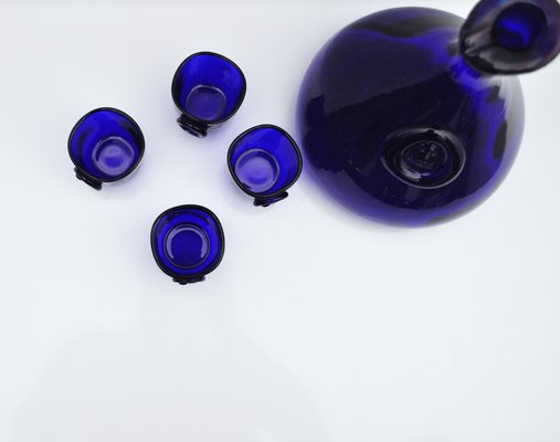 Cobalt Blue Viking Decanters and Cups by Ole Winther for Holmegaard Glasswork, 1962, Set of 5-HPQ-1181210