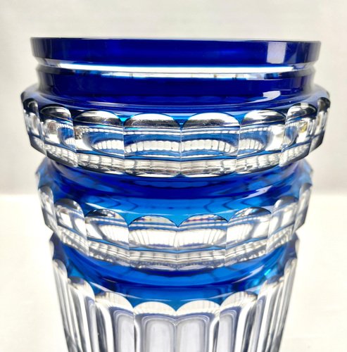 Cobalt Crystal Vase from Val Saint Lambert, Belgium, 1950s