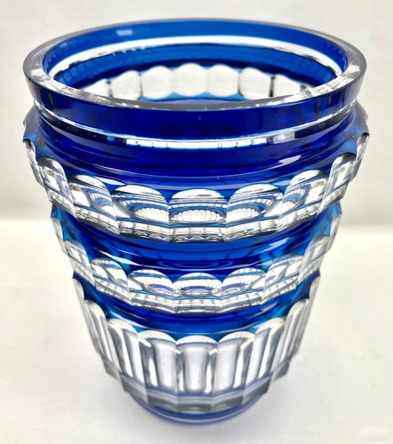 Cobalt Crystal Vase from Val Saint Lambert, Belgium, 1950s