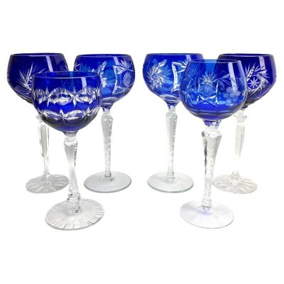 Cobalt Stem Glasses in Crystal, 1950, Set of 6-MJY-1743416