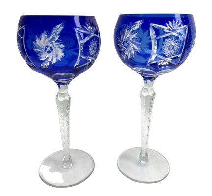 Cobalt Stem Glasses in Crystal, 1950, Set of 6-MJY-1743416