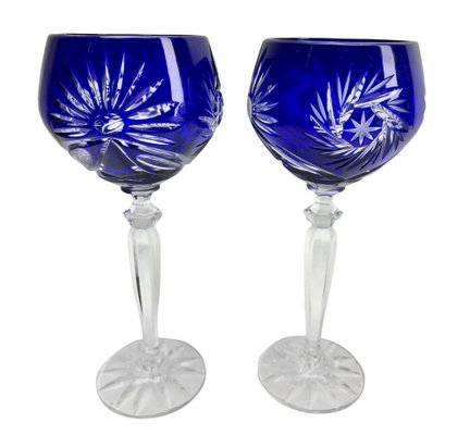 Cobalt Stem Glasses in Crystal, 1950, Set of 6-MJY-1743416