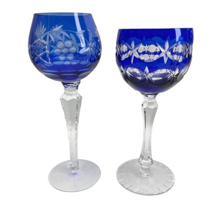 Cobalt Stem Glasses in Crystal, 1950, Set of 6-MJY-1743416