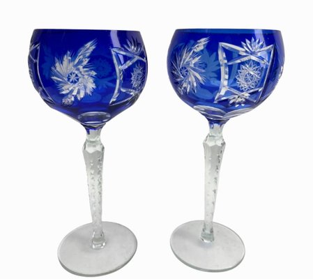 Cobalt Stem Glasses in Crystal, 1950, Set of 6-MJY-1743416