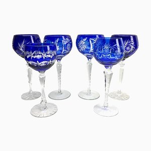 Cobalt Stem Glasses in Crystal, 1950, Set of 6-MJY-1743416