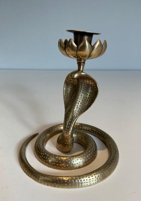 Cobras Candleholders in Chiseled Bronze, 1940s, Set of 2-BA-1706070