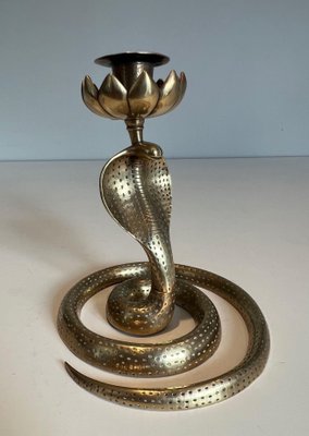 Cobras Candleholders in Chiseled Bronze, 1940s, Set of 2-BA-1706070