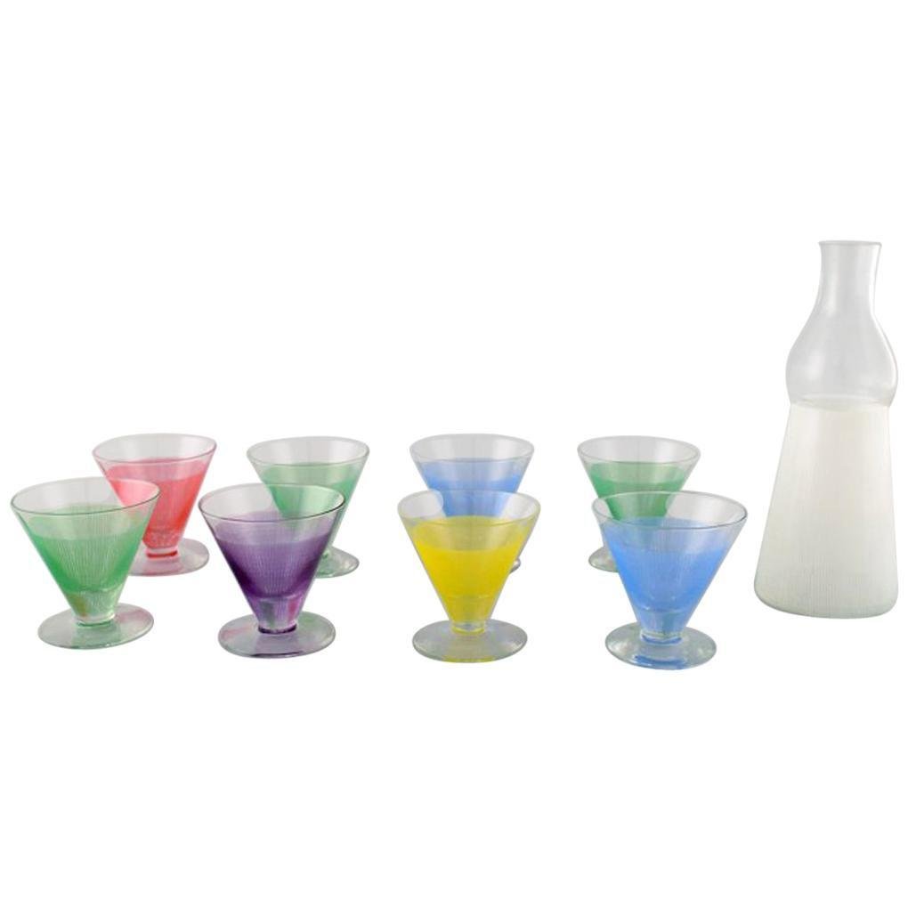 Cocktail Glasses with Decanter & Bottle by Bengt Orup Johansfors, 20th Century, Set of 8