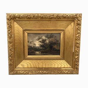 Cölestin Brügner, Pond with Trees, 19th Century, Oil Painting, Framed-CZ-1773454