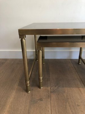 Coffee and Nesting Tables in Brass and Smoked Glass, Set of 3-BA-1346258