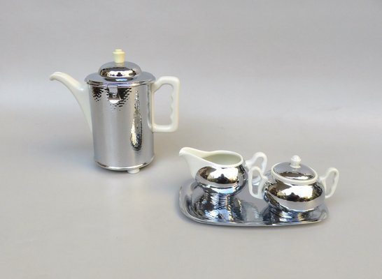 Coffee Making Set in Chrome-Plated Metal & Porcelain, 1950s, Set of 4-EY-1259343