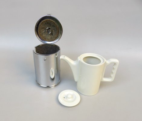 Coffee Making Set in Chrome-Plated Metal & Porcelain, 1950s, Set of 4-EY-1259343