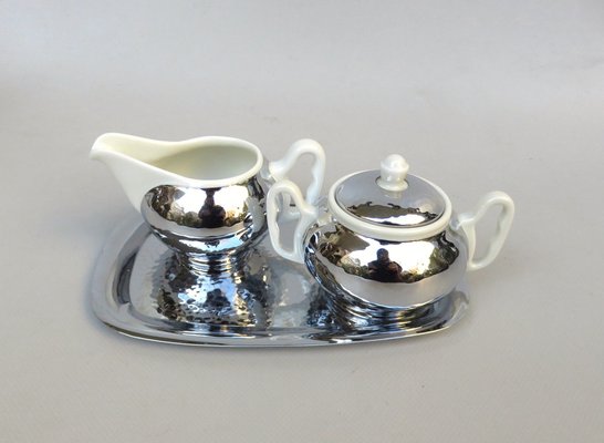 Coffee Making Set in Chrome-Plated Metal & Porcelain, 1950s, Set of 4-EY-1259343