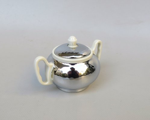 Coffee Making Set in Chrome-Plated Metal & Porcelain, 1950s, Set of 4-EY-1259343