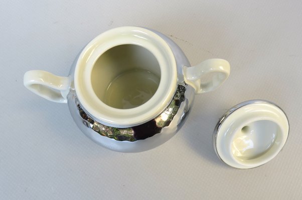 Coffee Making Set in Chrome-Plated Metal & Porcelain, 1950s, Set of 4-EY-1259343