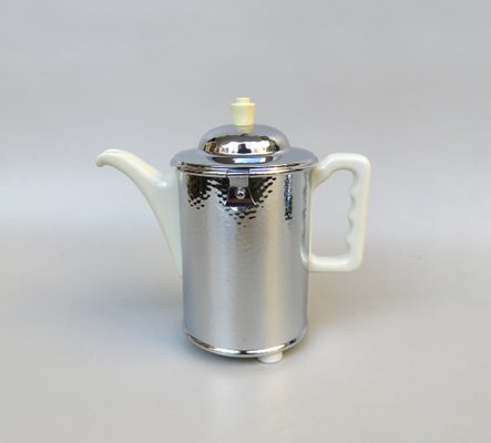 Coffee Making Set in Chrome-Plated Metal & Porcelain, 1950s, Set of 4-EY-1259343