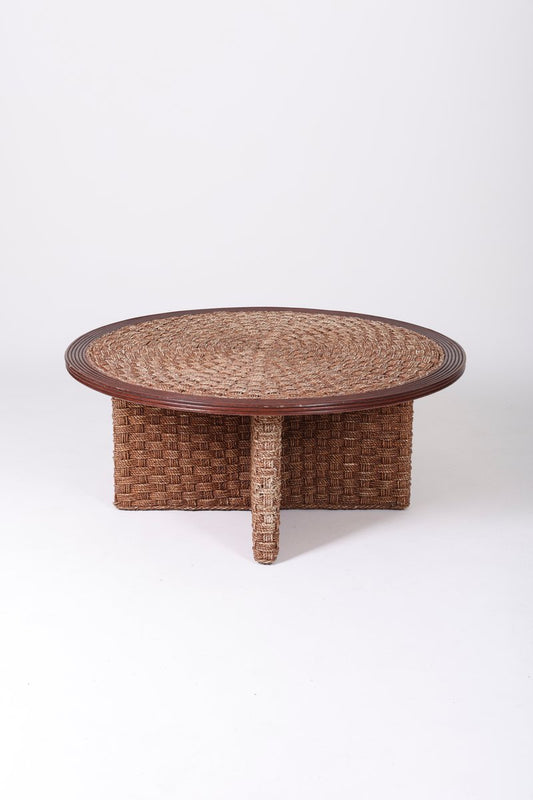 Coffee Table and Stools in Braided Rope and Wood, 1970s, Set of 5