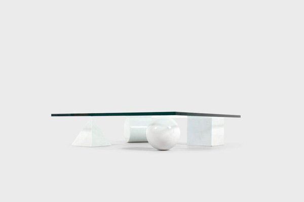 Coffee Table Carrara Marble and Glass from Massimo and Lella Vignelli Metaphora, 1979-QT-1401593