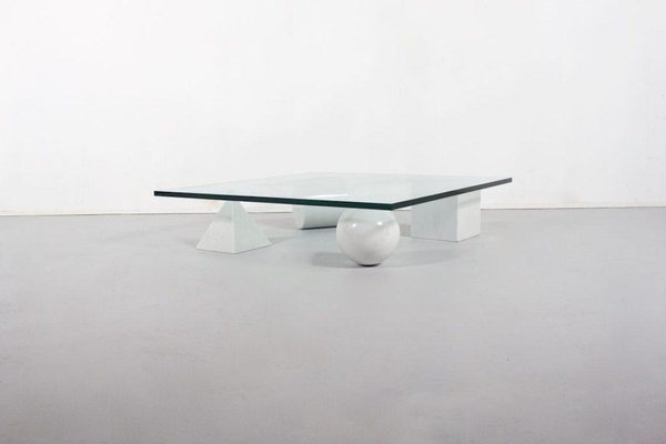 Coffee Table Carrara Marble and Glass from Massimo and Lella Vignelli Metaphora, 1979-QT-1401593