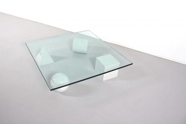 Coffee Table Carrara Marble and Glass from Massimo and Lella Vignelli Metaphora, 1979-QT-1401593