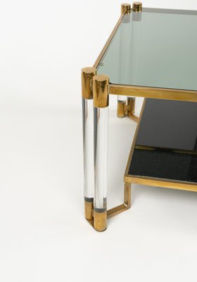 Coffee Table in Acrylic Glass, Brass, Ceramic and Smoked Glass in the style of Charles Hollis Jones, 1970s-LYQ-2027449