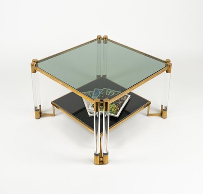 Coffee Table in Acrylic Glass, Brass, Ceramic and Smoked Glass in the style of Charles Hollis Jones, 1970s-LYQ-2027449