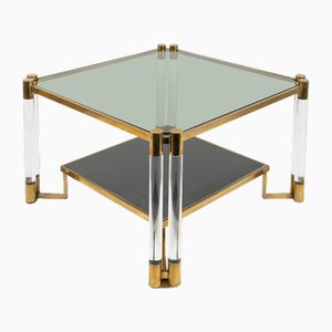 Coffee Table in Acrylic Glass, Brass, Ceramic and Smoked Glass in the style of Charles Hollis Jones, 1970s-LYQ-2027449