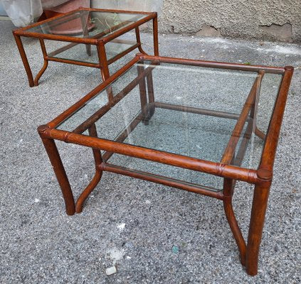 Coffee Table in Bamboo and Glass by Lyda Levi for McGuire, 1970s-OHK-1822839