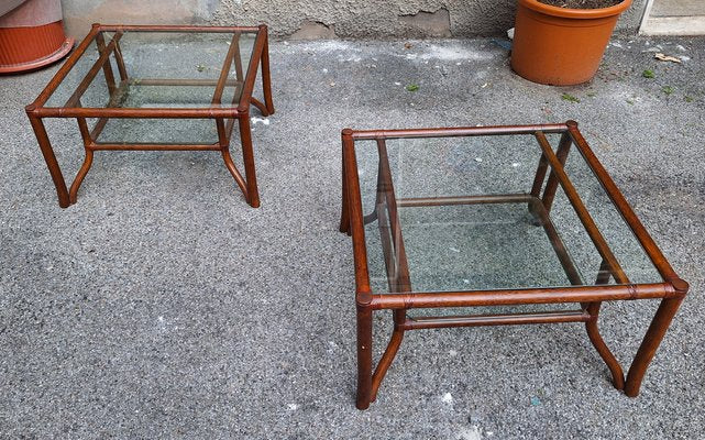 Coffee Table in Bamboo and Glass by Lyda Levi for McGuire, 1970s-OHK-1822839