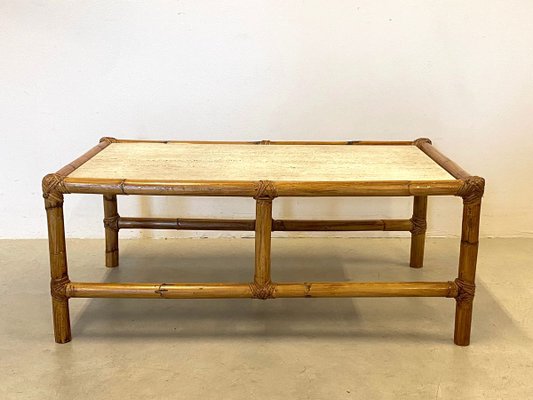 Coffee Table in Bamboo and Travertine, 1970s-NPC-971849