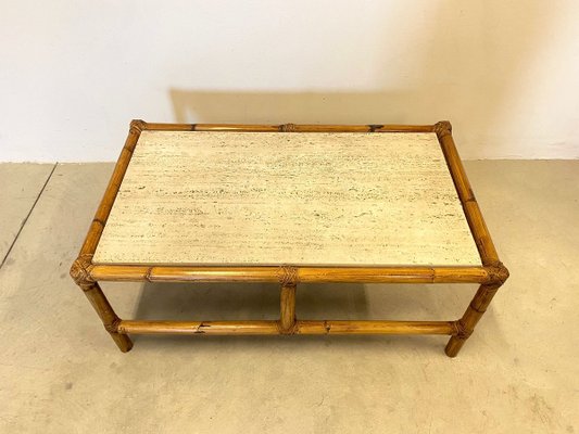 Coffee Table in Bamboo and Travertine, 1970s-NPC-971849