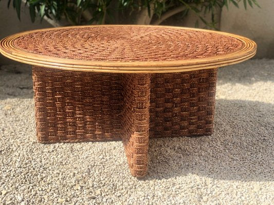 Coffee Table in Braided Rope and Rattan, 1970s-SSK-2034729