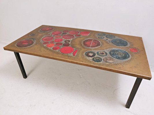 Coffee Table in Brass and Ceramic, 1968-FGA-923800