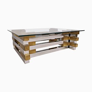 Coffee Table in Brass, Chrome and Glass-FGA-923808