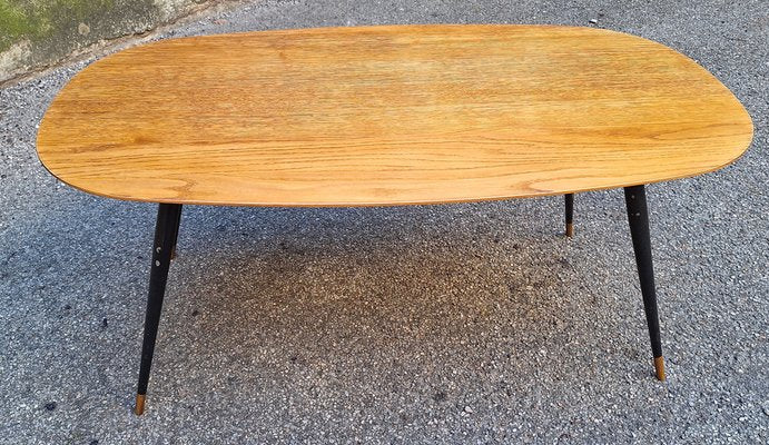 Coffee Table in Brass & Wood, 1950s-OHK-1797286