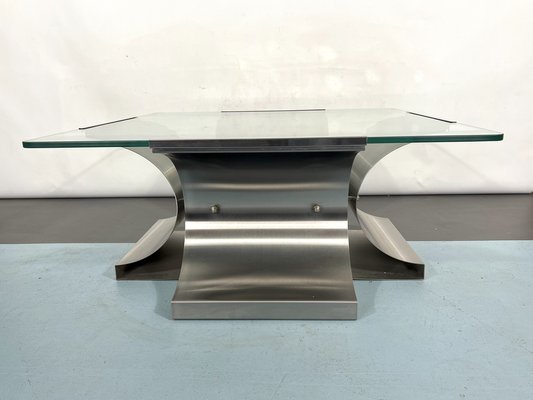 Coffee Table in Brushed Steel by Francois Monnet for Kappa, France, 1970s-OT-1291088