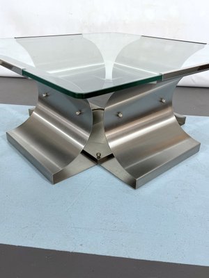 Coffee Table in Brushed Steel by Francois Monnet for Kappa, France, 1970s-OT-1291088