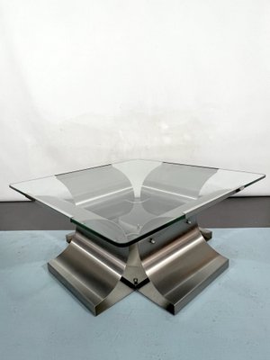 Coffee Table in Brushed Steel by Francois Monnet for Kappa, France, 1970s-OT-1291088