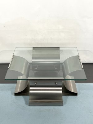 Coffee Table in Brushed Steel by Francois Monnet for Kappa, France, 1970s-OT-1291088