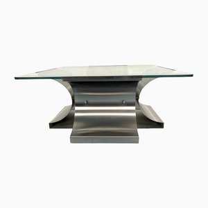 Coffee Table in Brushed Steel by Francois Monnet for Kappa, France, 1970s-OT-1291088