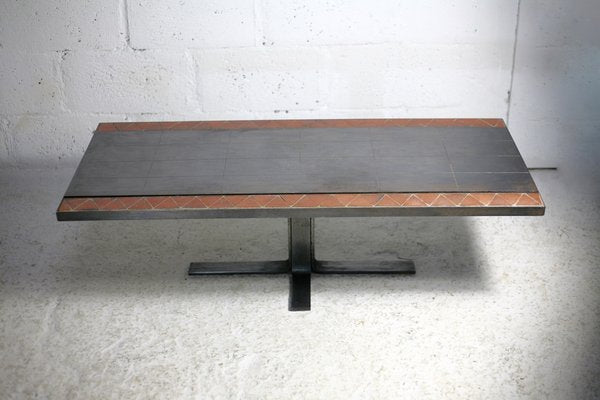 Coffee Table in Ceramic with Steel Plates, 1960s-MAO-1756410